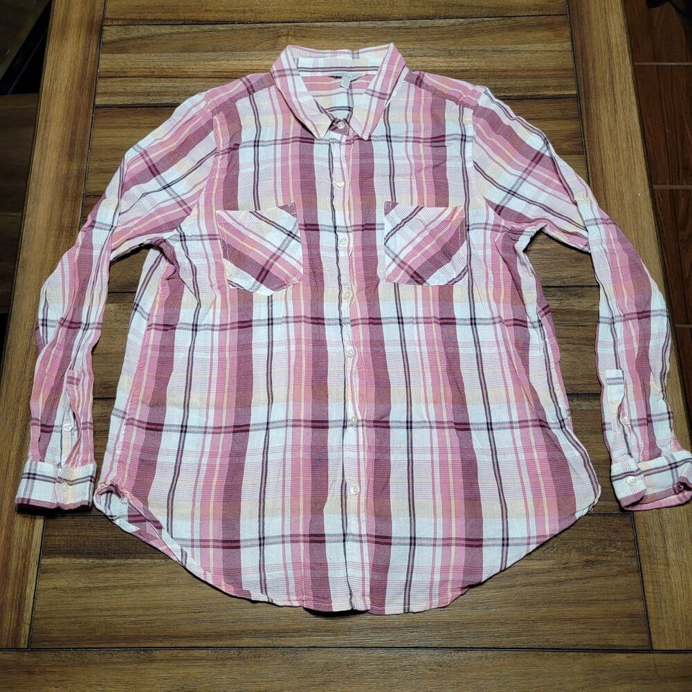 Lucky Brand Full Button LS Pink Plaid Shirt - Size XL